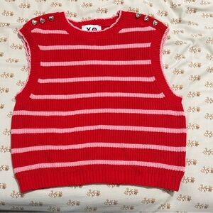 Kerri Rosenthal XOKR Red Pink Striped Sweater Vest Heart Smiley Face